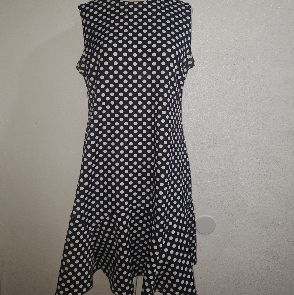 Navy Blue w/White Polka Dots Stretch Shift Dress